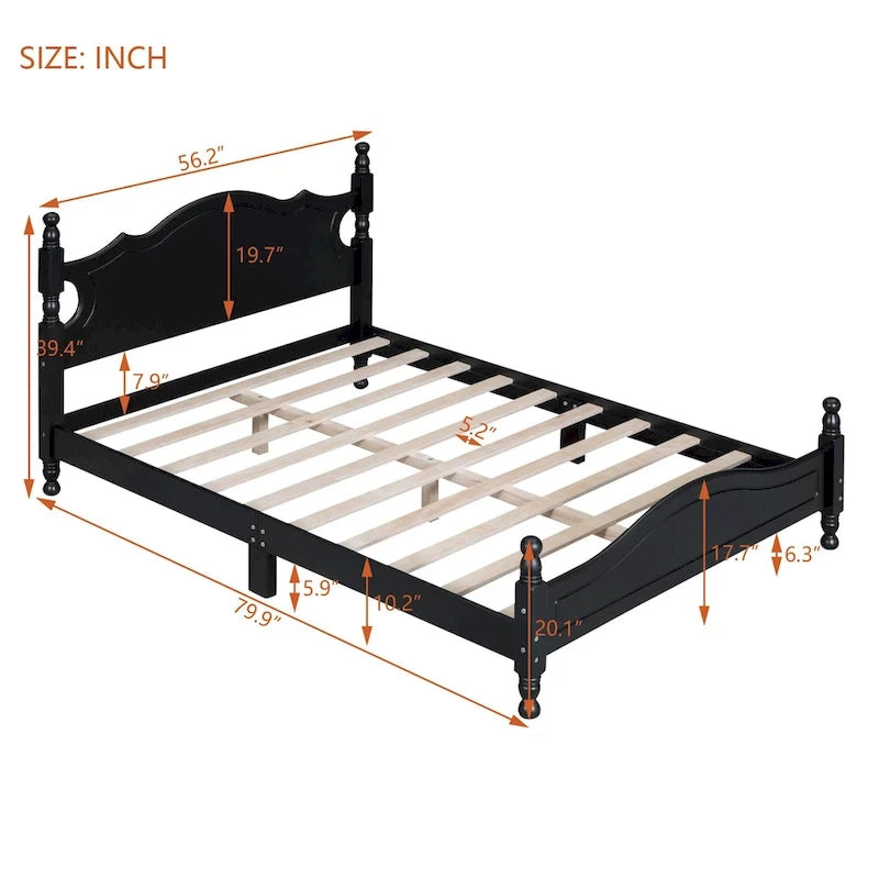 Estructura de cama de plataforma retro de madera blanca/negra - Matrimonial y Queen, 1 persona / 2 personas
