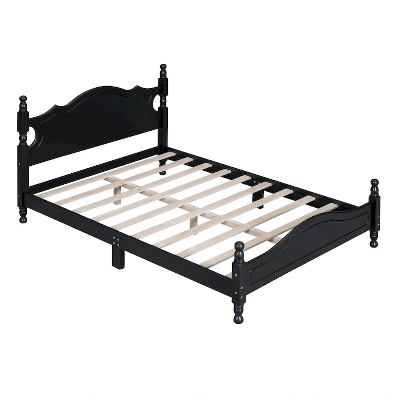 Estructura de cama de plataforma retro de madera blanca/negra - Matrimonial y Queen, 1 persona / 2 personas