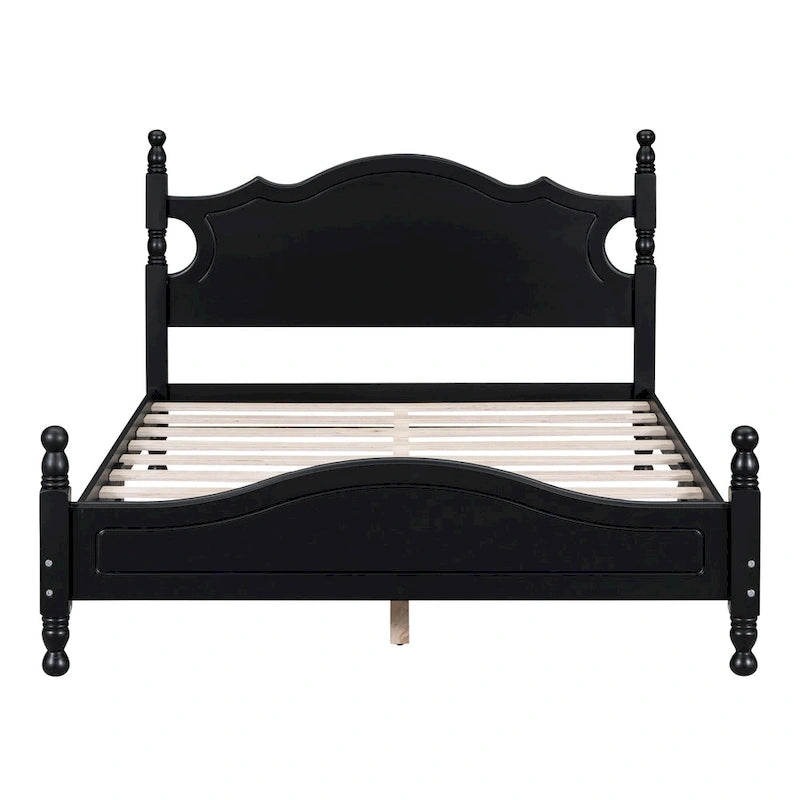 Estructura de cama de plataforma retro de madera blanca/negra - Matrimonial y Queen, 1 persona / 2 personas