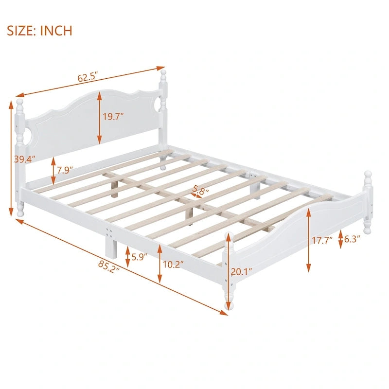 Estructura de cama de plataforma retro de madera blanca/negra - Matrimonial y Queen, 1 persona / 2 personas