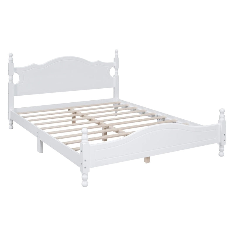 Estructura de cama de plataforma retro de madera blanca/negra - Matrimonial y Queen, 1 persona / 2 personas