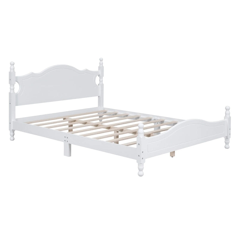Estructura de cama de plataforma retro de madera blanca/negra - Matrimonial y Queen, 1 persona / 2 personas