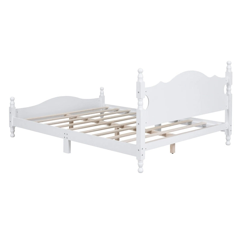 Estructura de cama de plataforma retro de madera blanca/negra - Matrimonial y Queen, 1 persona / 2 personas