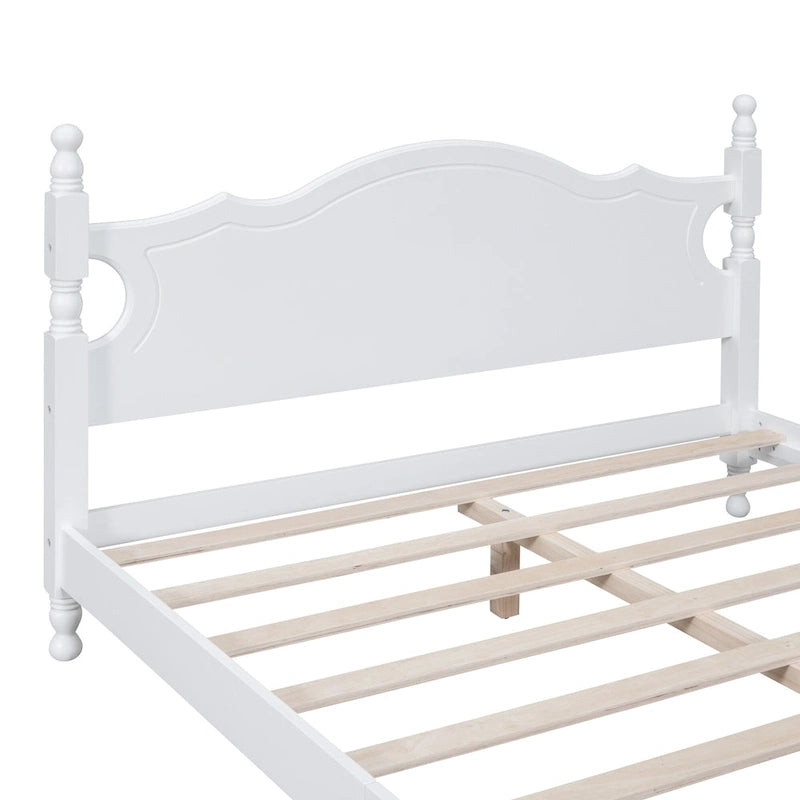 Estructura de cama de plataforma retro de madera blanca/negra - Matrimonial y Queen, 1 persona / 2 personas