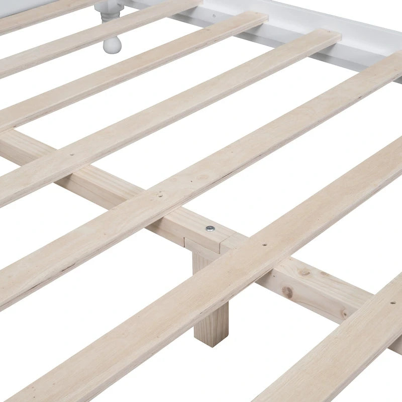 Estructura de cama de plataforma retro de madera blanca/negra - Matrimonial y Queen, 1 persona / 2 personas