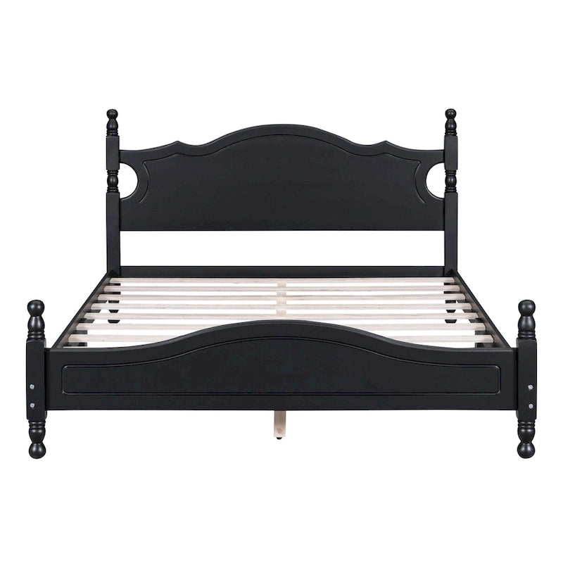 Estructura de cama de plataforma retro de madera blanca/negra - Matrimonial y Queen, 1 persona / 2 personas