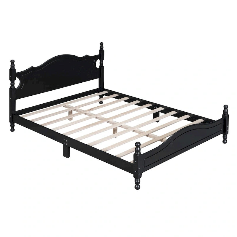 Estructura de cama de plataforma retro de madera blanca/negra - Matrimonial y Queen, 1 persona / 2 personas