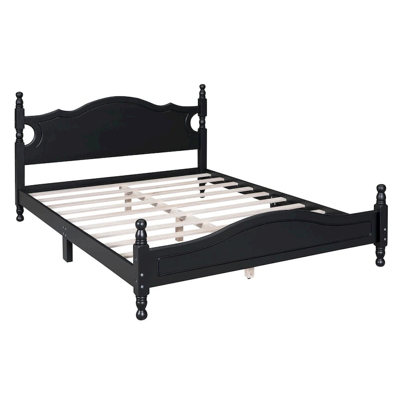 Estructura de cama de plataforma retro de madera blanca/negra - Matrimonial y Queen, 1 persona / 2 personas