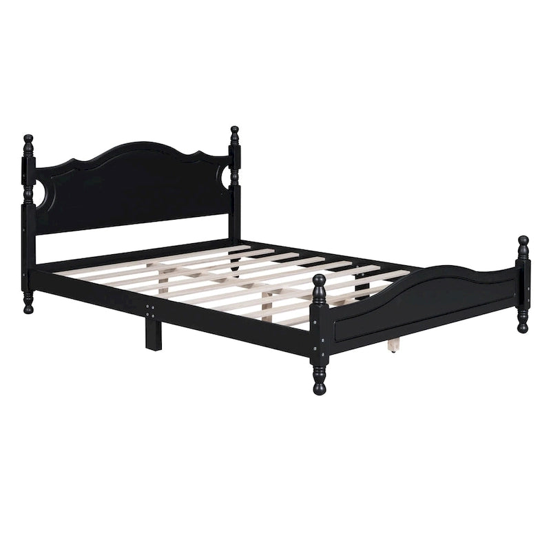 Estructura de cama de plataforma retro de madera blanca/negra - Matrimonial y Queen, 1 persona / 2 personas