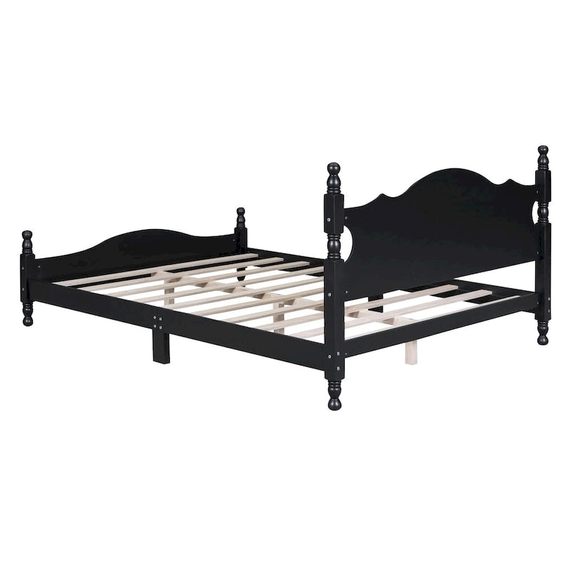 Estructura de cama de plataforma retro de madera blanca/negra - Matrimonial y Queen, 1 persona / 2 personas