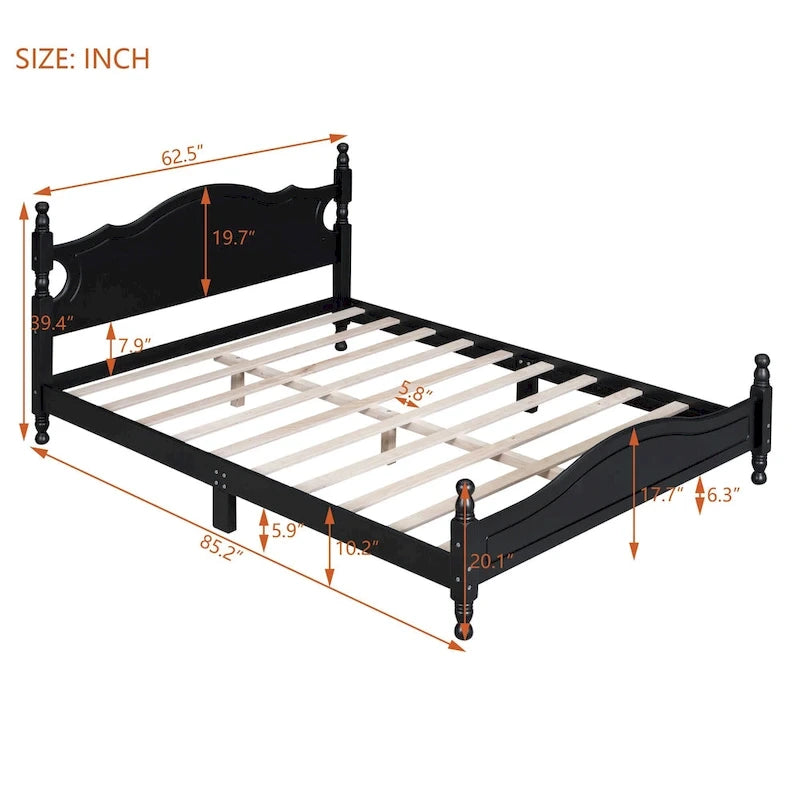 Estructura de cama de plataforma retro de madera blanca/negra - Matrimonial y Queen, 1 persona / 2 personas
