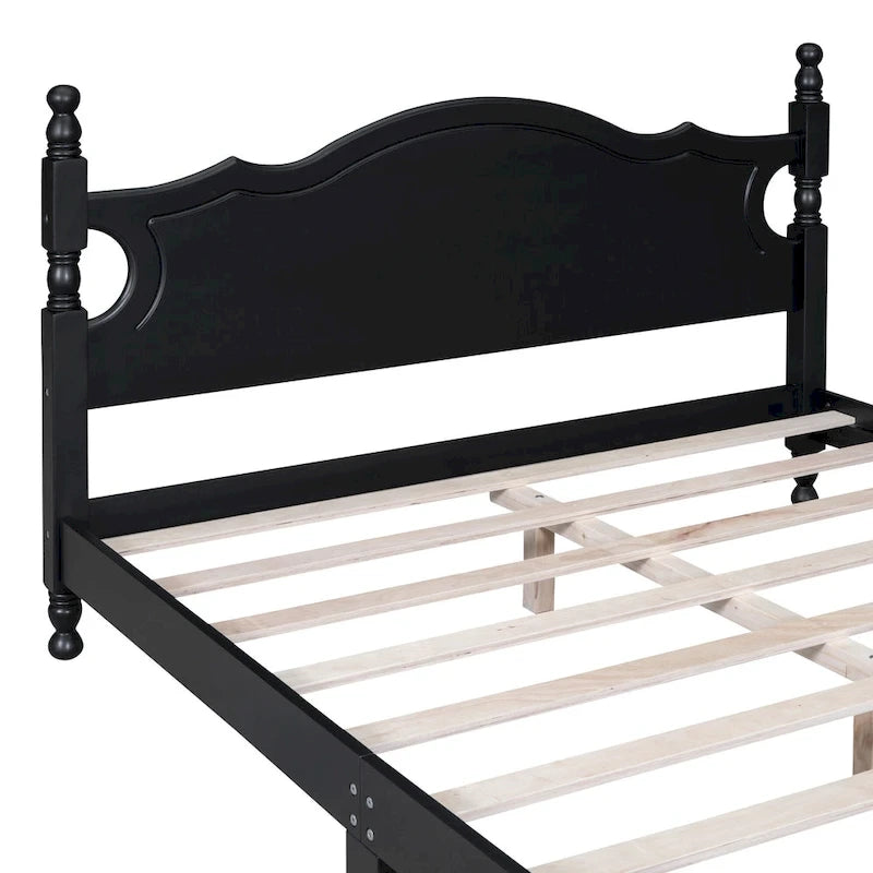 Estructura de cama de plataforma retro de madera blanca/negra - Matrimonial y Queen, 1 persona / 2 personas