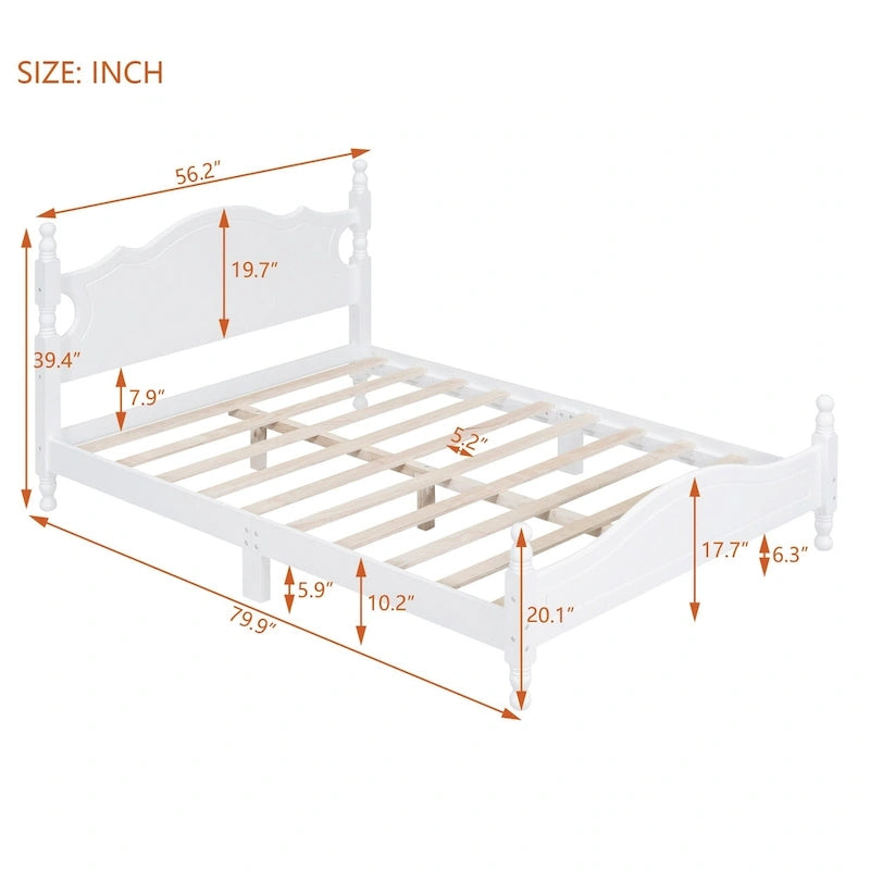 Estructura de cama de plataforma retro de madera blanca/negra - Matrimonial y Queen, 1 persona / 2 personas
