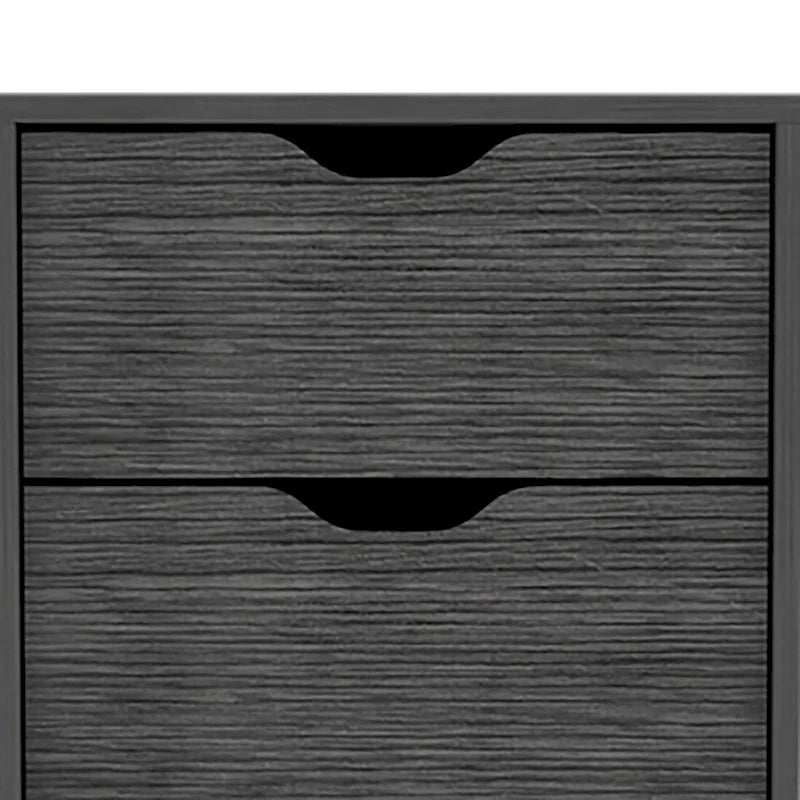 Cómoda vertical de 5 cajones, estilo vintage – Gris roble ahumado / Gris, Montaje para 1 persona