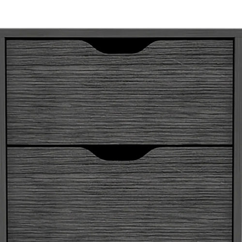 Cómoda vertical de 5 cajones, estilo vintage – Gris roble ahumado / Gris, Montaje para 1 persona