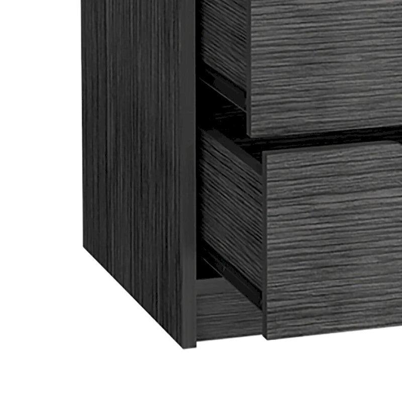 Cómoda vertical de 5 cajones, estilo vintage – Gris roble ahumado / Gris, Montaje para 1 persona