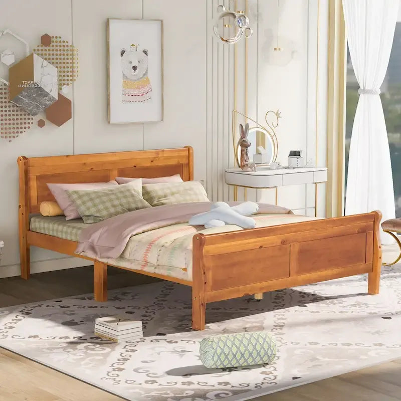 Cama de plataforma Queen con cabecero y pie de cama – Espresso / Roble