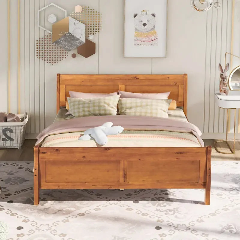 Cama de plataforma Queen con cabecero y pie de cama – Espresso / Roble