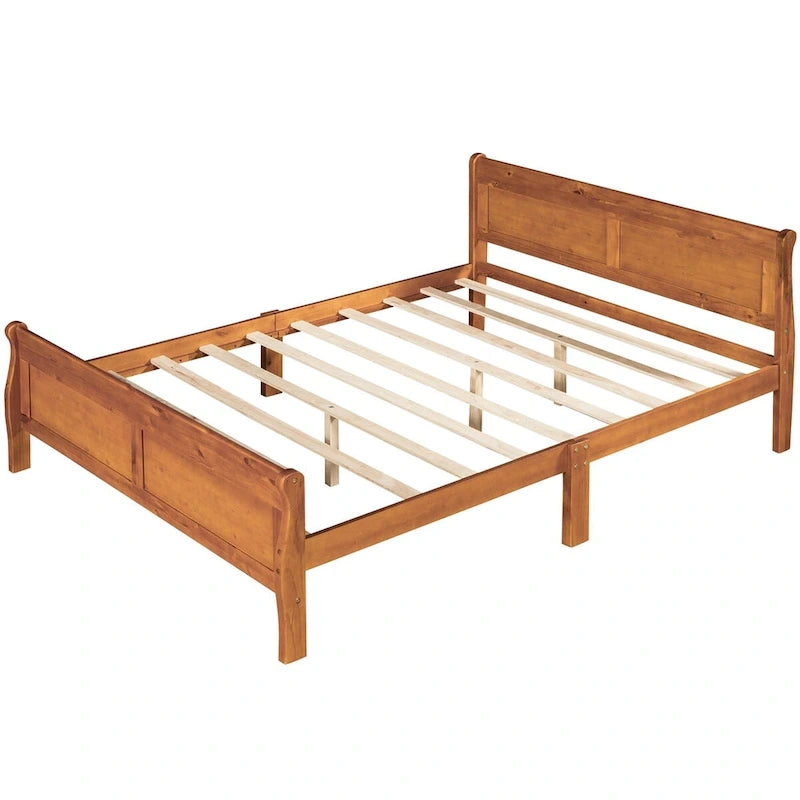 Cama de plataforma Queen con cabecero y pie de cama – Espresso / Roble