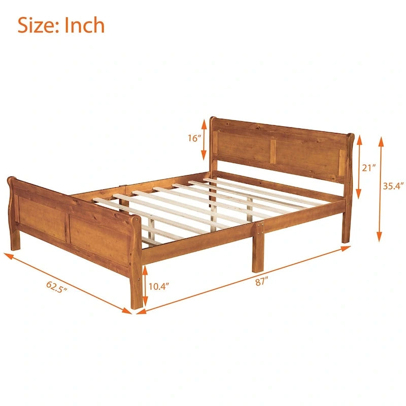 Cama de plataforma Queen con cabecero y pie de cama – Espresso / Roble