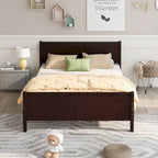 Cama de plataforma Queen con cabecero y pie de cama – Espresso / Roble