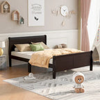 Cama de plataforma Queen con cabecero y pie de cama – Espresso / Roble