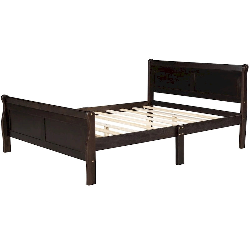 Cama de plataforma Queen con cabecero y pie de cama – Espresso / Roble