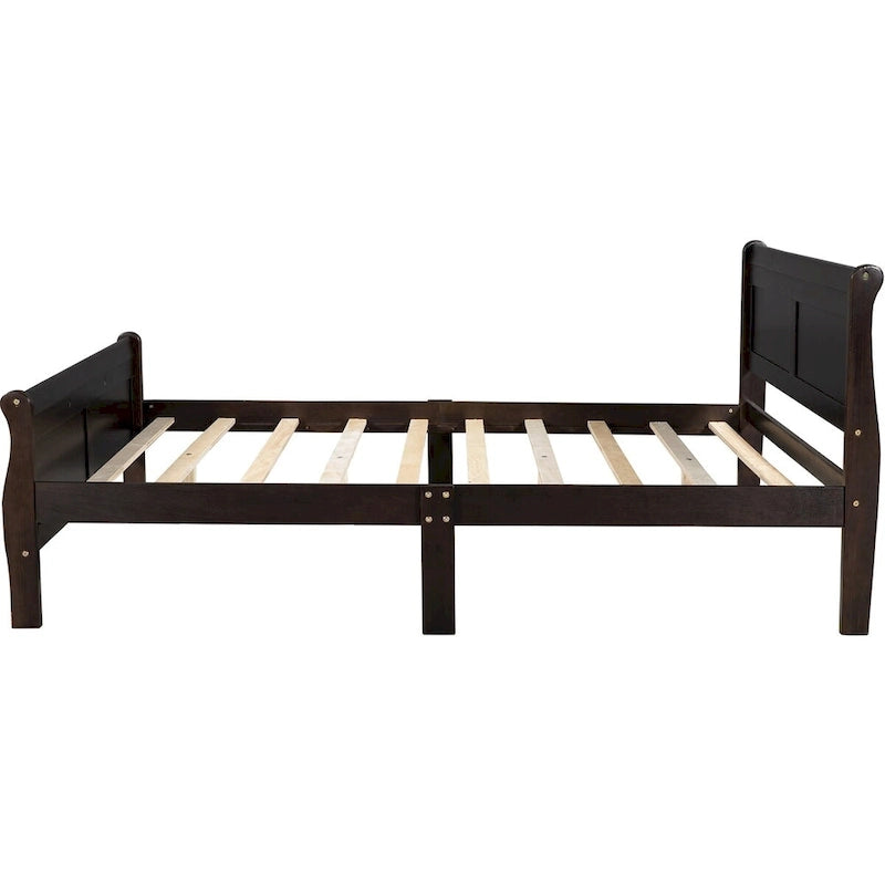 Cama de plataforma Queen con cabecero y pie de cama – Espresso / Roble