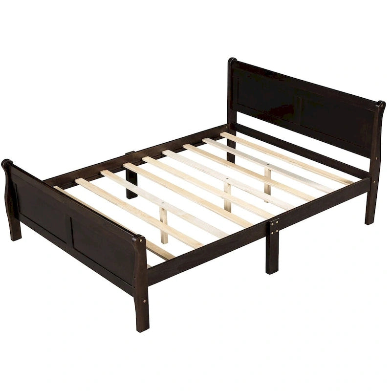 Cama de plataforma Queen con cabecero y pie de cama – Espresso / Roble