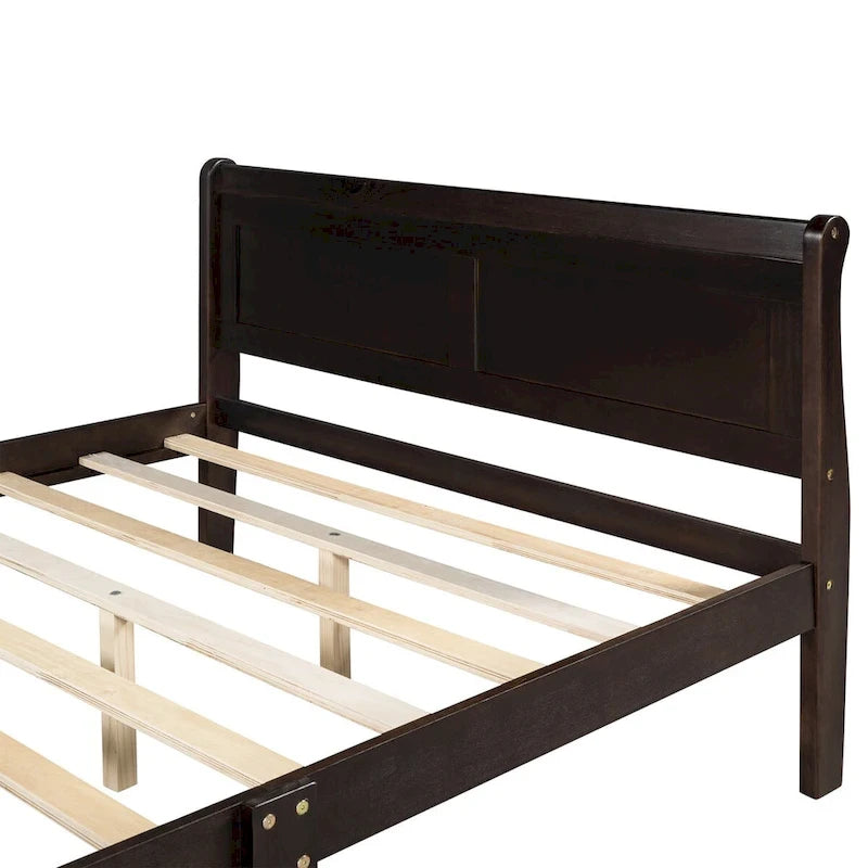 Cama de plataforma Queen con cabecero y pie de cama – Espresso / Roble