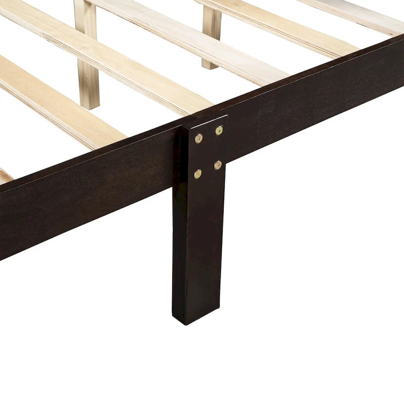 Cama de plataforma Queen con cabecero y pie de cama – Espresso / Roble