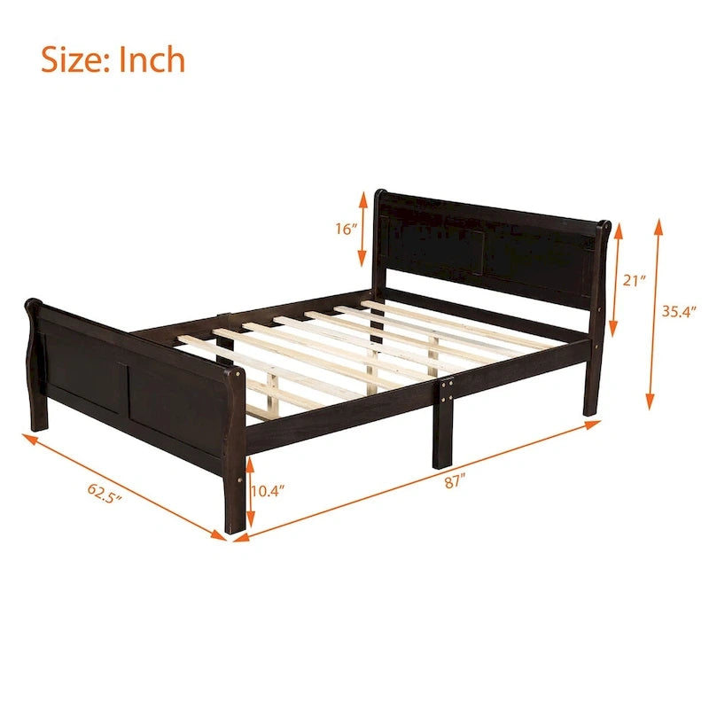 Cama de plataforma Queen con cabecero y pie de cama – Espresso / Roble