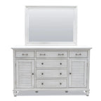 Cómoda blanca de 6 cajones y 2 puertas, estilo costero envejecido, para 1