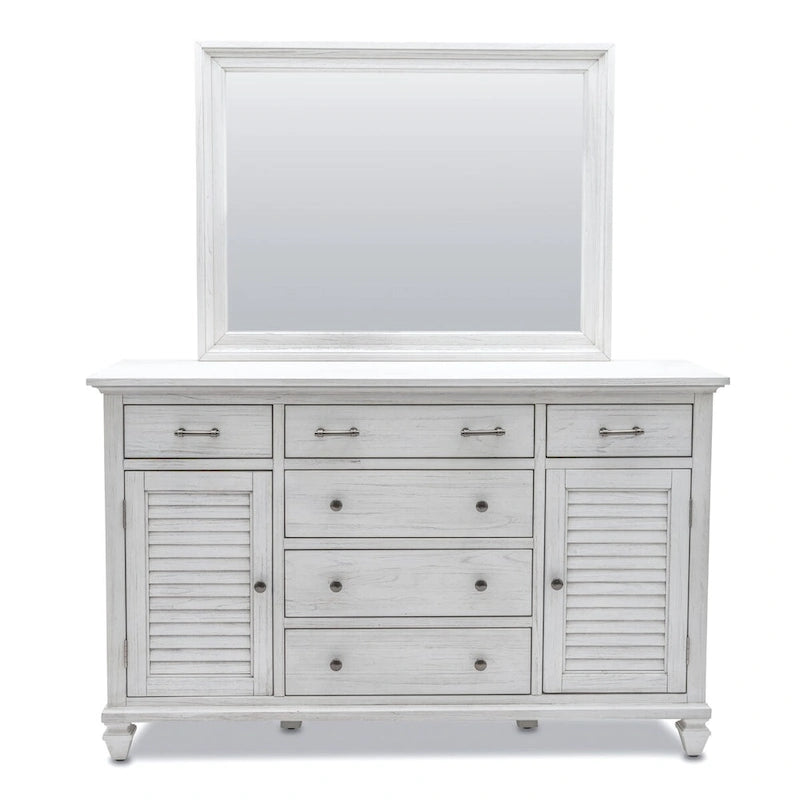 Cómoda blanca de 6 cajones y 2 puertas, estilo costero envejecido, para 1