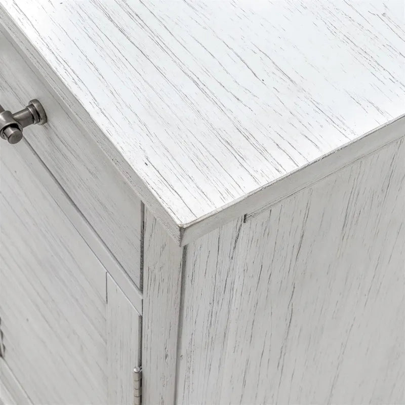 Cómoda blanca de 6 cajones y 2 puertas, estilo costero envejecido, para 1