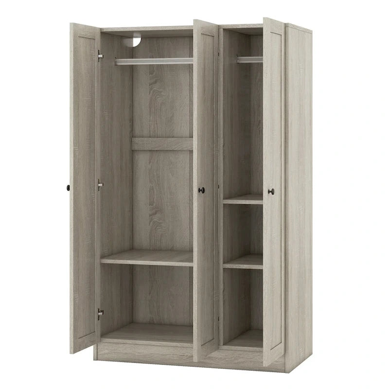 Armario con persiana de 3 puertas, estilo persiana, individual, gris