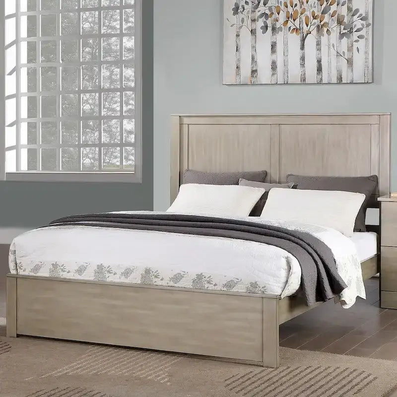 Cama Queen Cerezo / Marrón Claro – Cabecero de 2 paneles, estructura de madera, capacidad para 1 o 2 personas