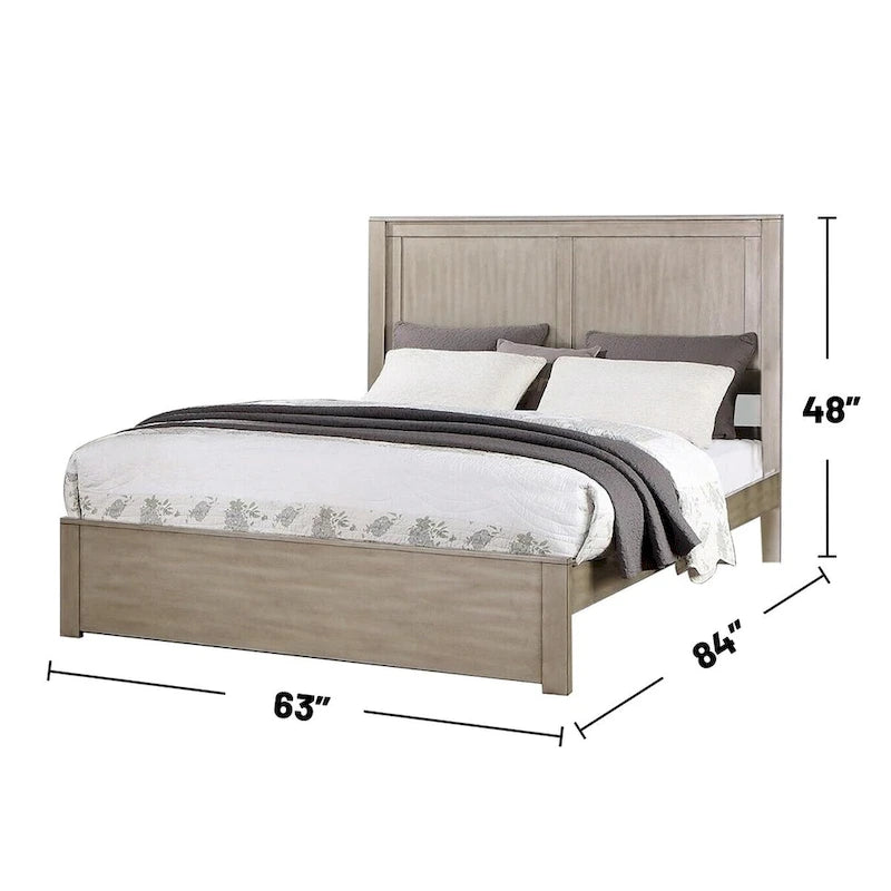 Cama Queen Cerezo / Marrón Claro – Cabecero de 2 paneles, estructura de madera, capacidad para 1 o 2 personas
