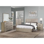 Cama Queen Cerezo / Marrón Claro – Cabecero de 2 paneles, estructura de madera, capacidad para 1 o 2 personas