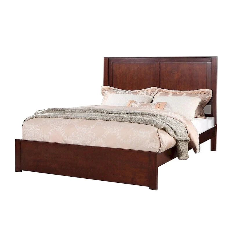 Cama Queen Cerezo / Marrón Claro – Cabecero de 2 paneles, estructura de madera, capacidad para 1 o 2 personas