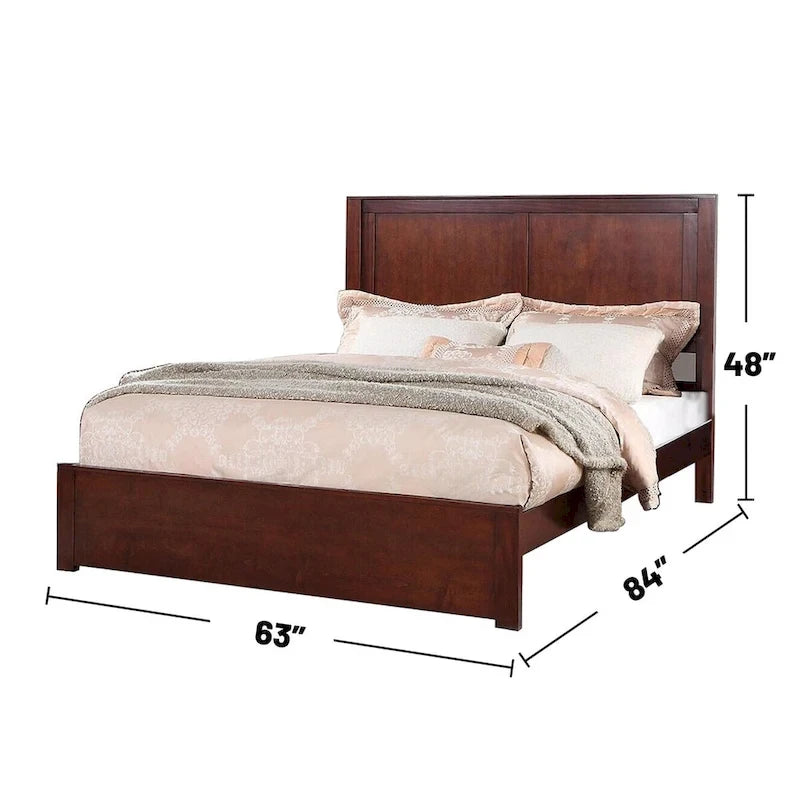 Cama Queen Cerezo / Marrón Claro – Cabecero de 2 paneles, estructura de madera, capacidad para 1 o 2 personas