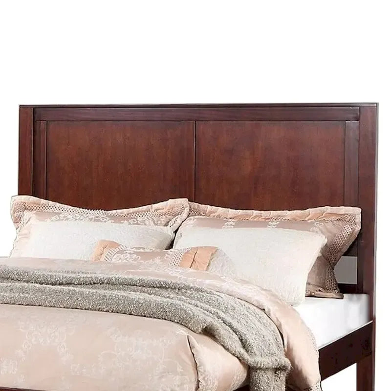 Cama Queen Cerezo / Marrón Claro – Cabecero de 2 paneles, estructura de madera, capacidad para 1 o 2 personas
