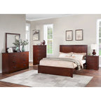 Cama Queen Cerezo / Marrón Claro – Cabecero de 2 paneles, estructura de madera, capacidad para 1 o 2 personas