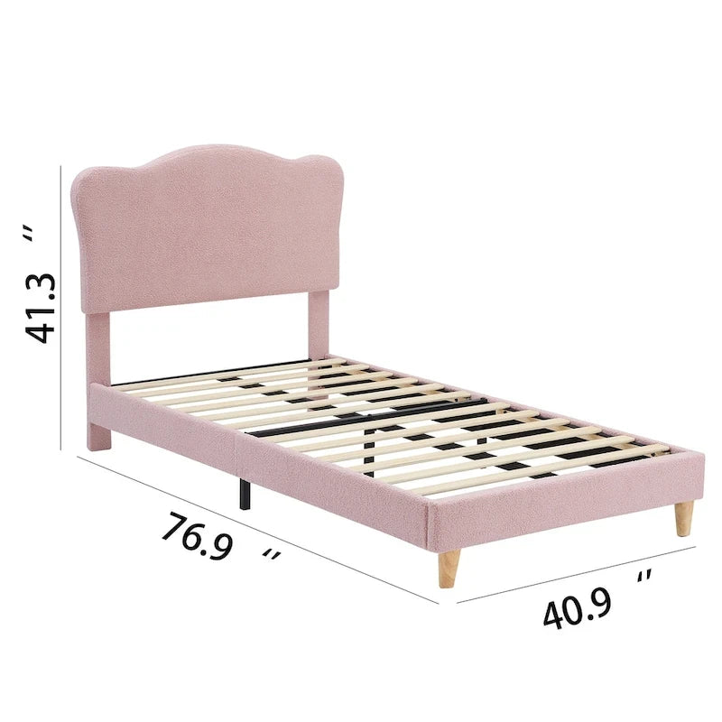 Cama Plataforma Sherpa Rosa / Azul / Beige con Cabecero – Individual (1 Persona)