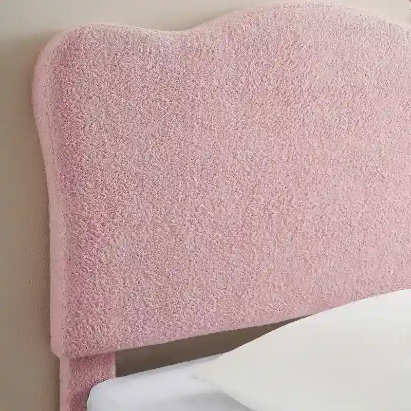 Cama Plataforma Sherpa Rosa / Azul / Beige con Cabecero – Individual (1 Persona)