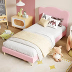 Cama Plataforma Sherpa Rosa / Azul / Beige con Cabecero – Individual (1 Persona)