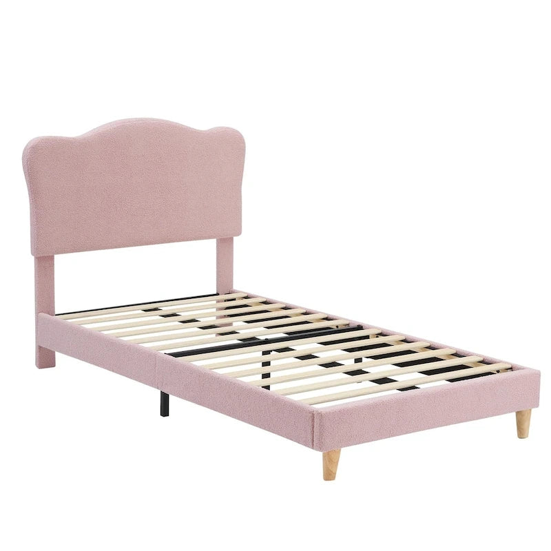 Cama Plataforma Sherpa Rosa / Azul / Beige con Cabecero – Individual (1 Persona)