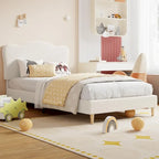 Cama Plataforma Sherpa Rosa / Azul / Beige con Cabecero – Individual (1 Persona)