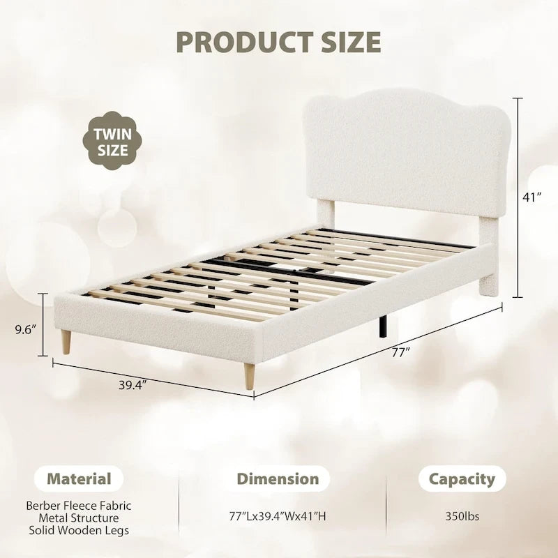 Cama Plataforma Sherpa Rosa / Azul / Beige con Cabecero – Individual (1 Persona)