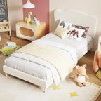 Cama Plataforma Sherpa Rosa / Azul / Beige con Cabecero – Individual (1 Persona)
